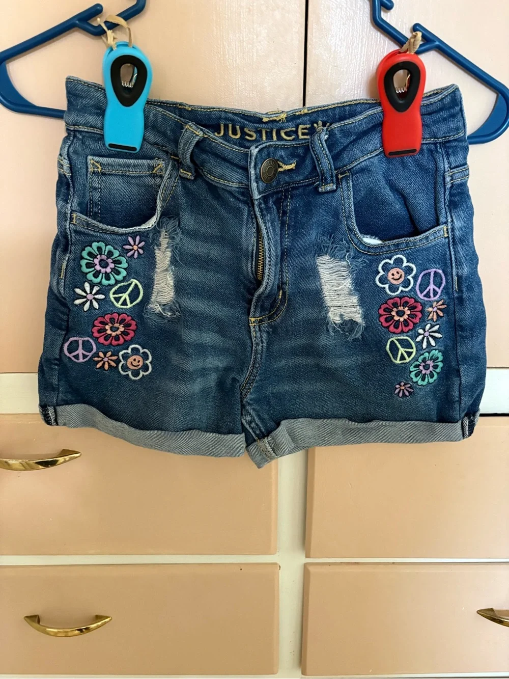 Justice Blue Denim Shorts with Gold Stitching